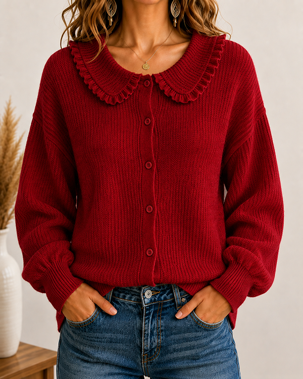 CLEARANCE SALE🔥Women's Ruffle Collar Button-Up Knit Cardigan