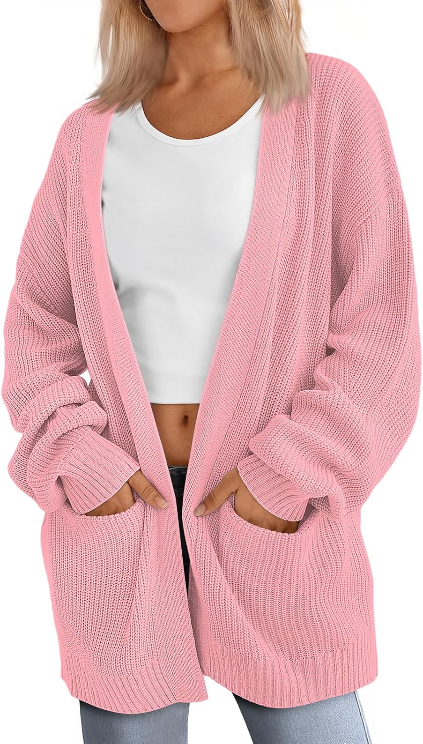Women's Oversized Cardigans Soft Knit Cardigan Sweater with Pockets