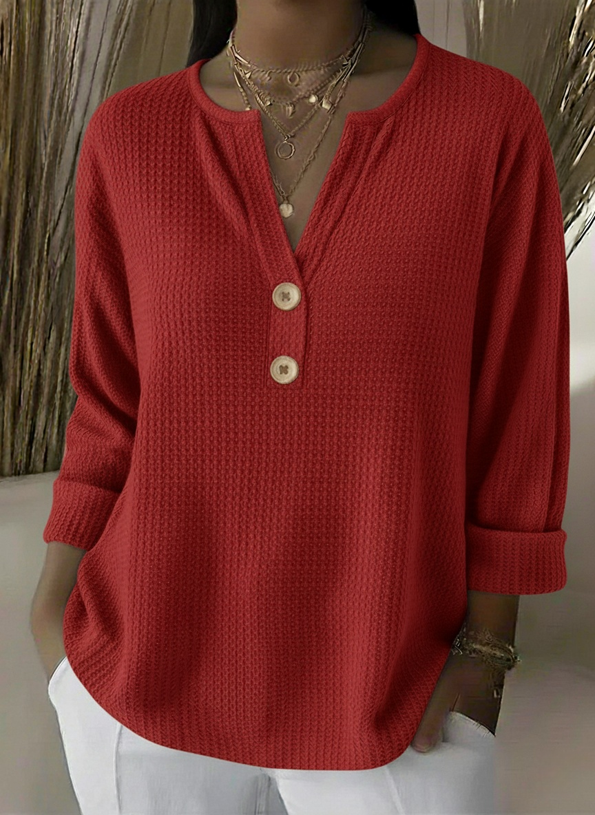 CLEARANCE SALE🔥Classic V-neck Button-down Waffle Sweater