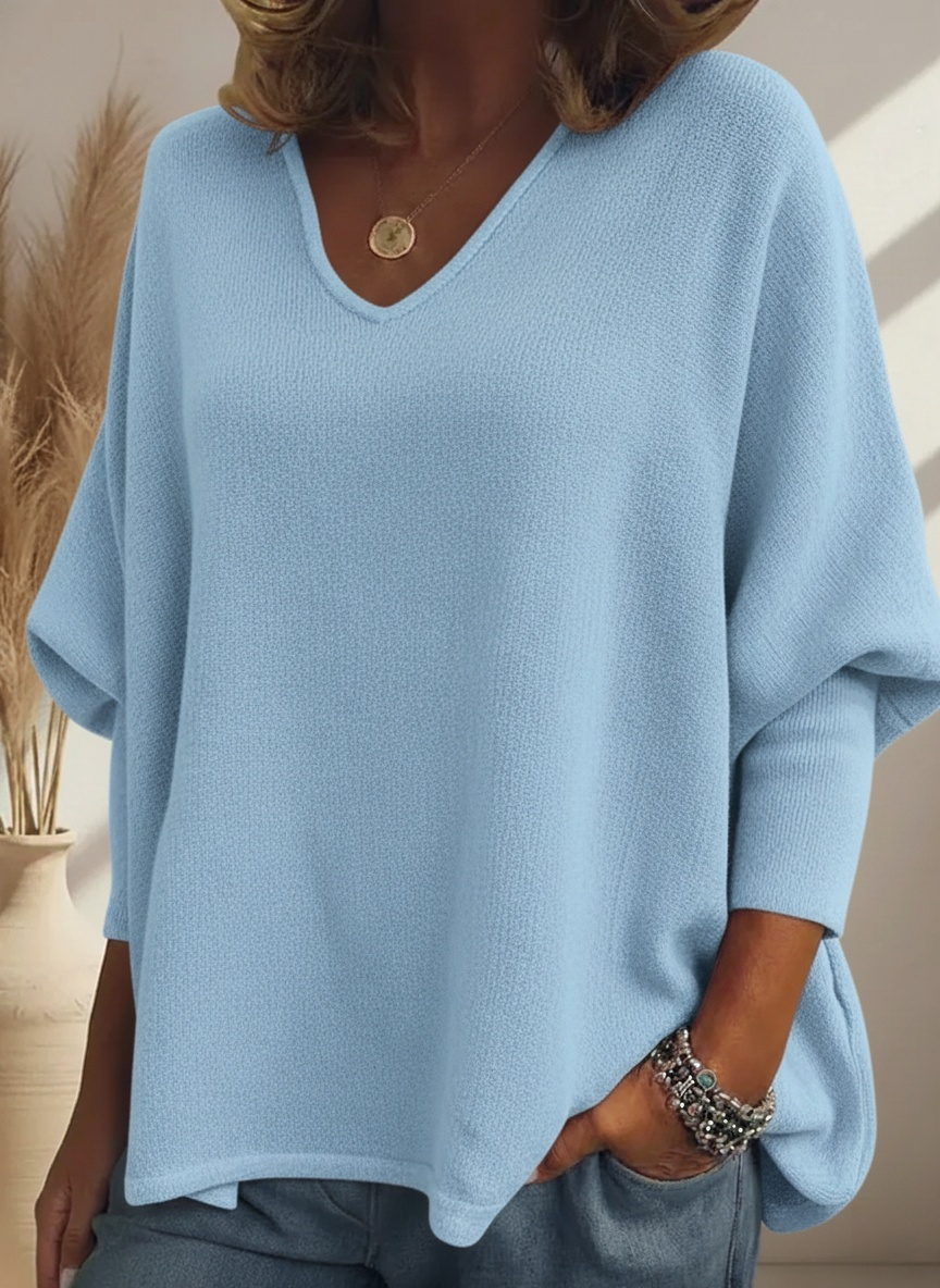 CLEARANCE SALE🔥Cozy Batwing Sleeve V-neck Knit Pullover