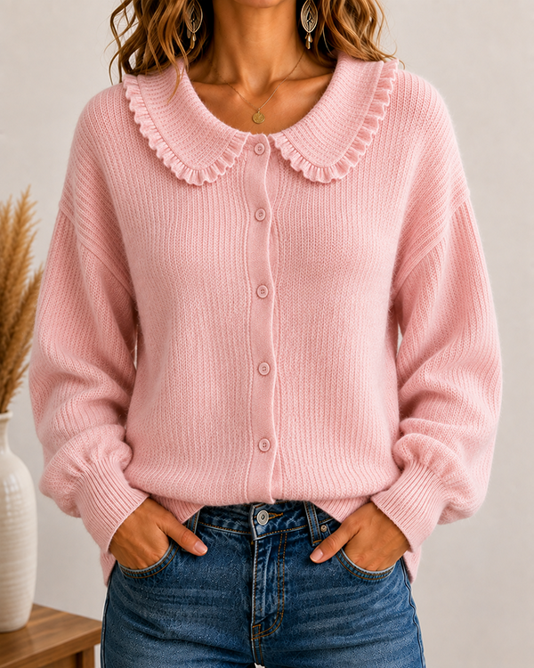 CLEARANCE SALE🔥Women's Ruffle Collar Button-Up Knit Cardigan