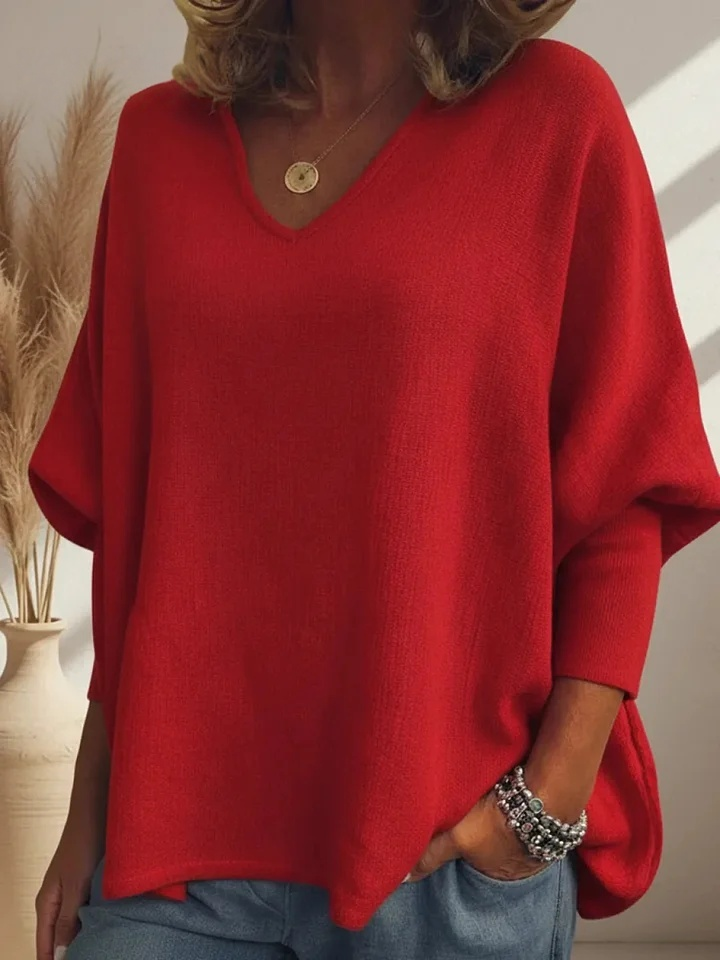 CLEARANCE SALE🔥Cozy Batwing Sleeve V-neck Knit Pullover