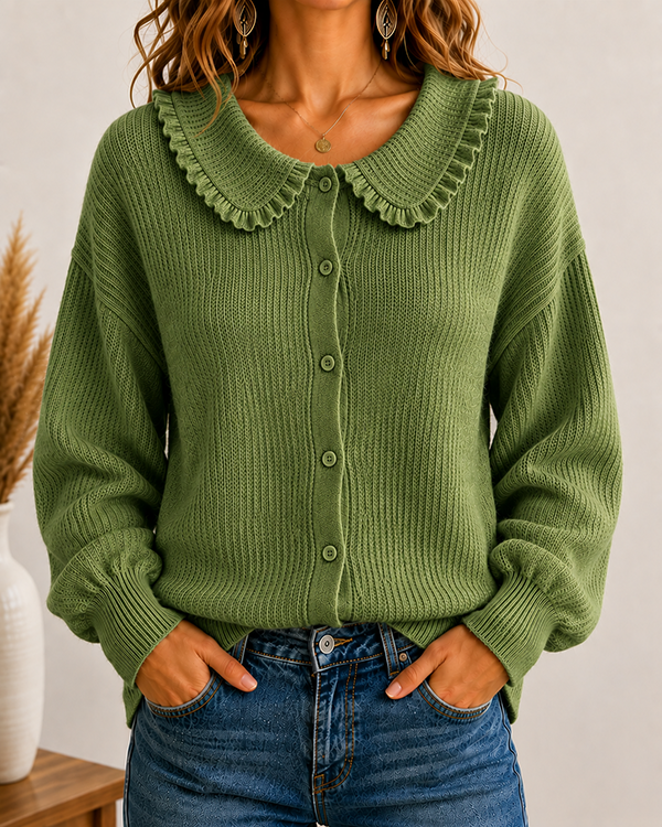 CLEARANCE SALE🔥Women's Ruffle Collar Button-Up Knit Cardigan