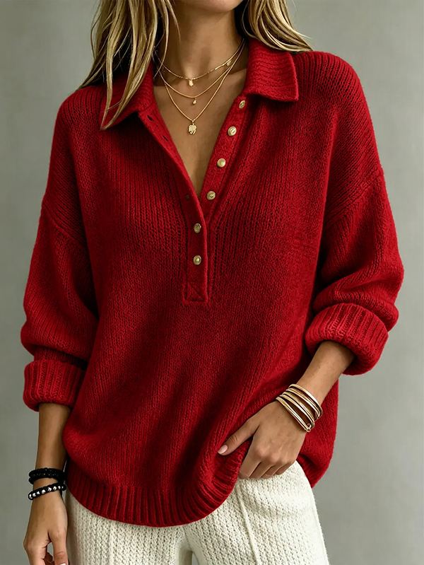 CLEARANCE SALE🔥Women's Polo-Collar Button-Front Knit Sweater