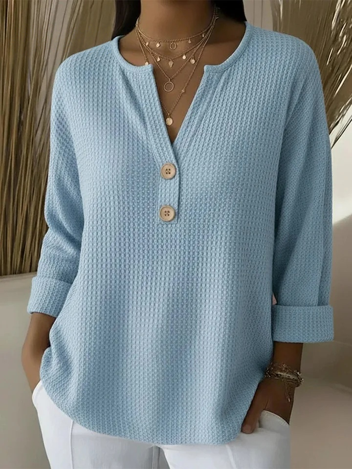 CLEARANCE SALE🔥Classic V-neck Button-down Waffle Sweater