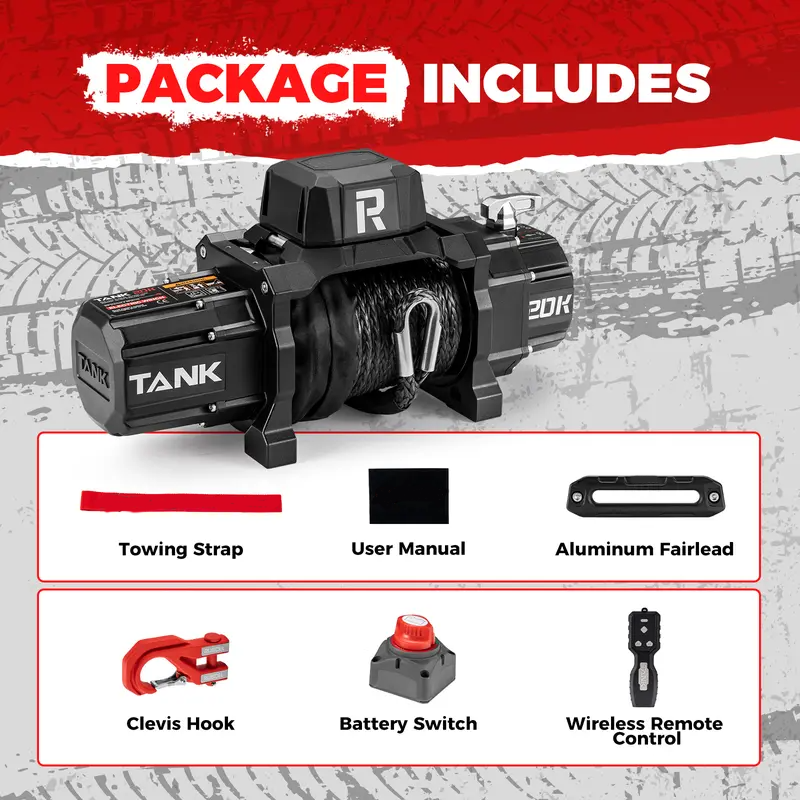 WINCH 20000lb Waterproof Electric Synthetic Rope Winch 12V with Hawse Fairlead,Black Rope,for Truck SUV,2 in 1 Infrared Remote Control