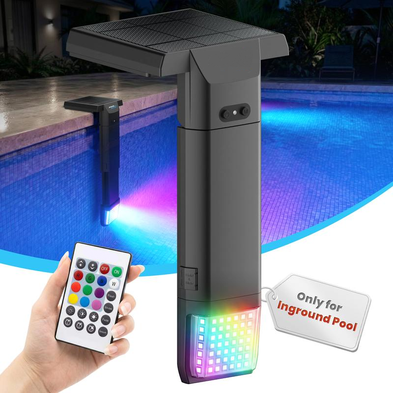 Solar Pool Lights Only for Multi Type Pools with Remote, 56 LEDs Brighter 3-Sided 180° Underwater Glow, 10-Colors 4 Modes, 3 Brightness Levels, IP68 Waterproof