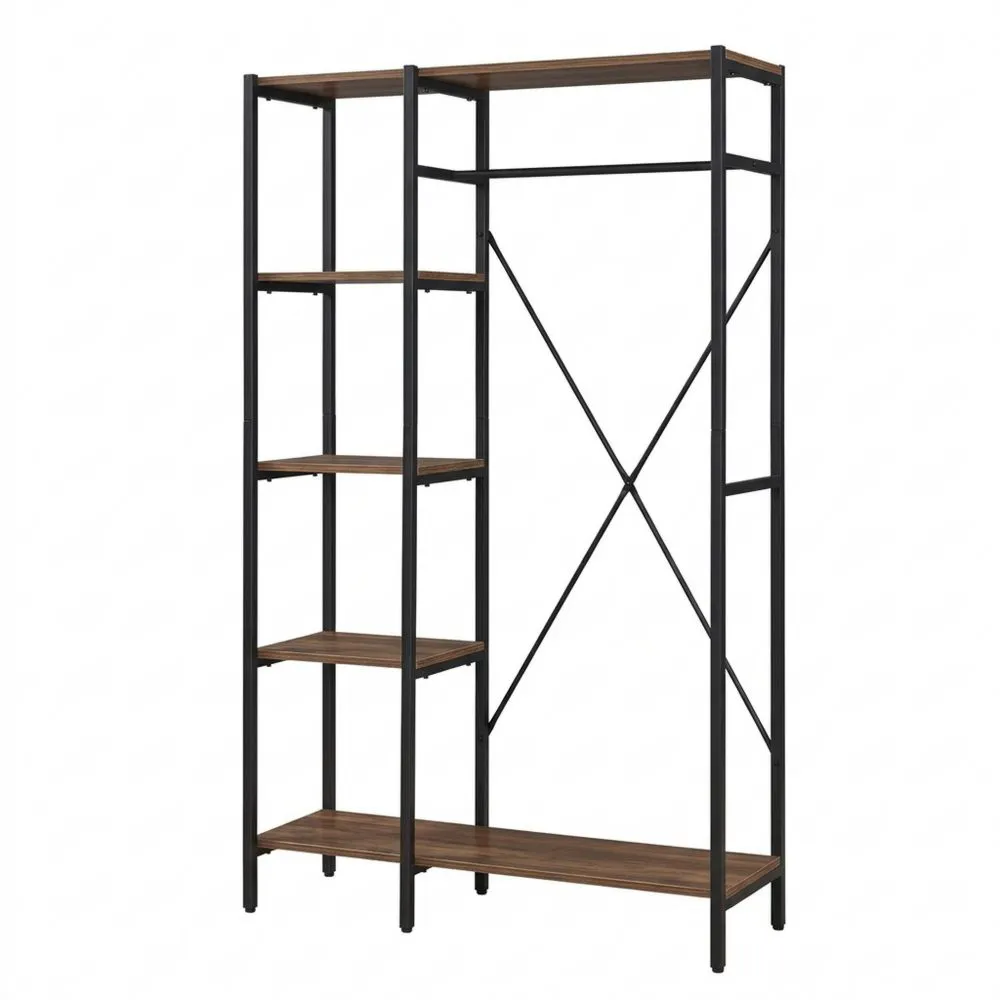 Perchero con Barra y Estantes para Ropa, Sombreros y Bolsos-Wohnlichter