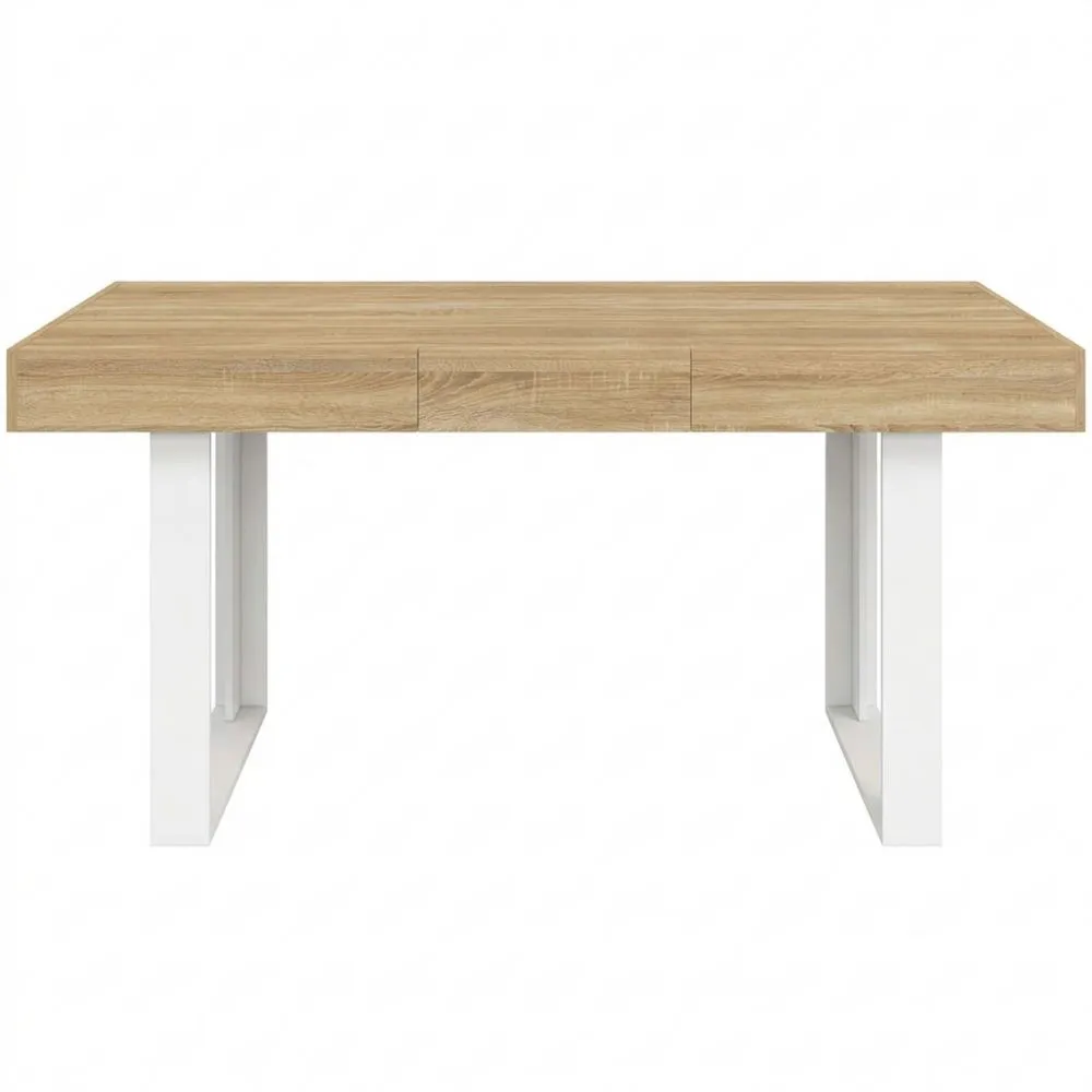 Mesa de Comedor Extensible Rectangular para 4-6 Personas, Madera y Blanco, 120-160 cm-Wohnlichter