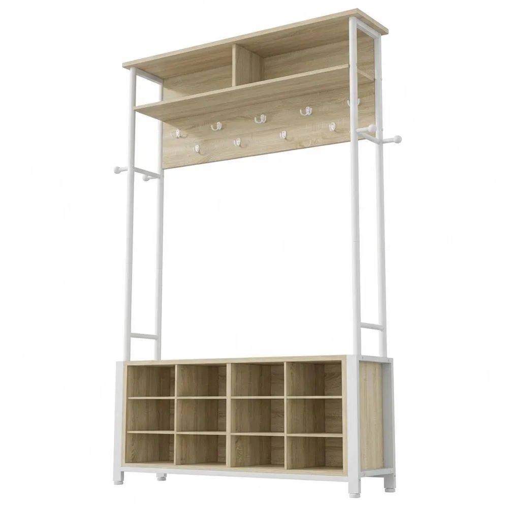 Perchero Industrial con Banco Zapatero y Compartimentos-Wohnlichter