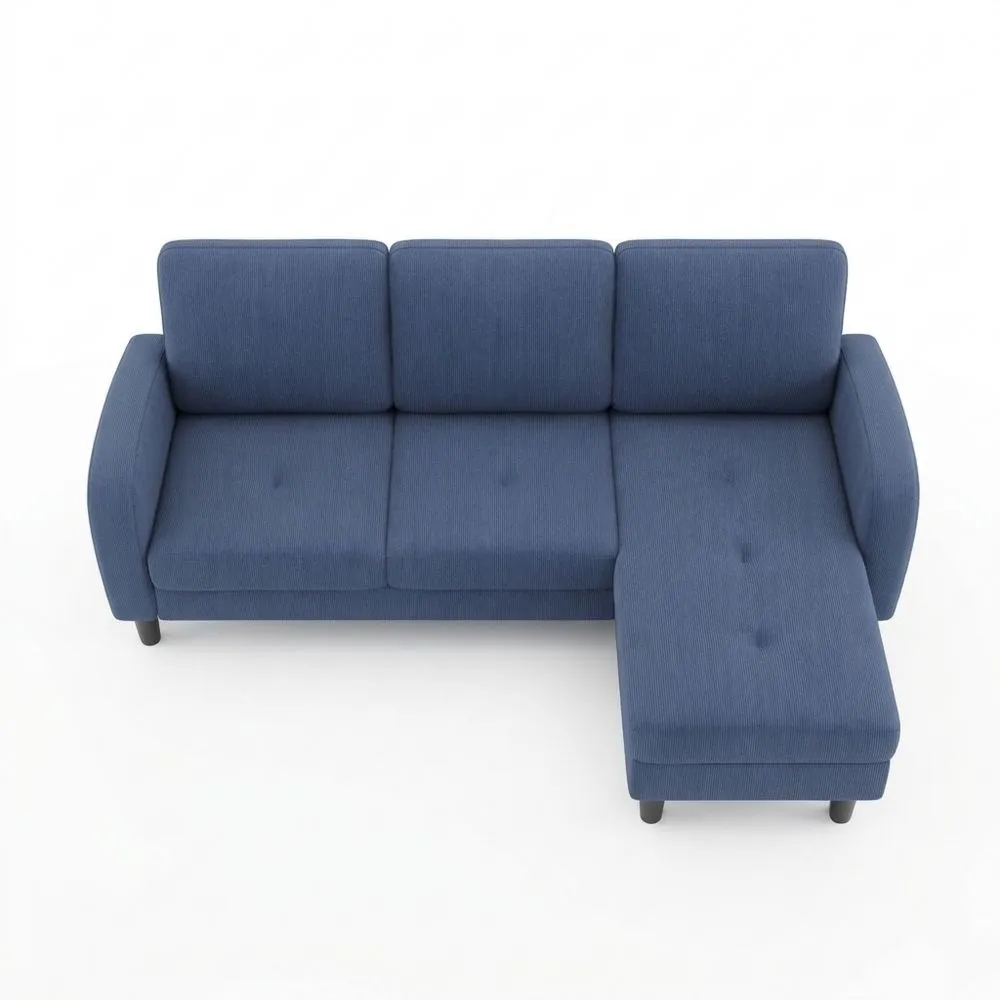 Sofá modular en L con chaise longue, 3 plazas, tela algodón y lino, ideal para salón, azul-Wohnlichter