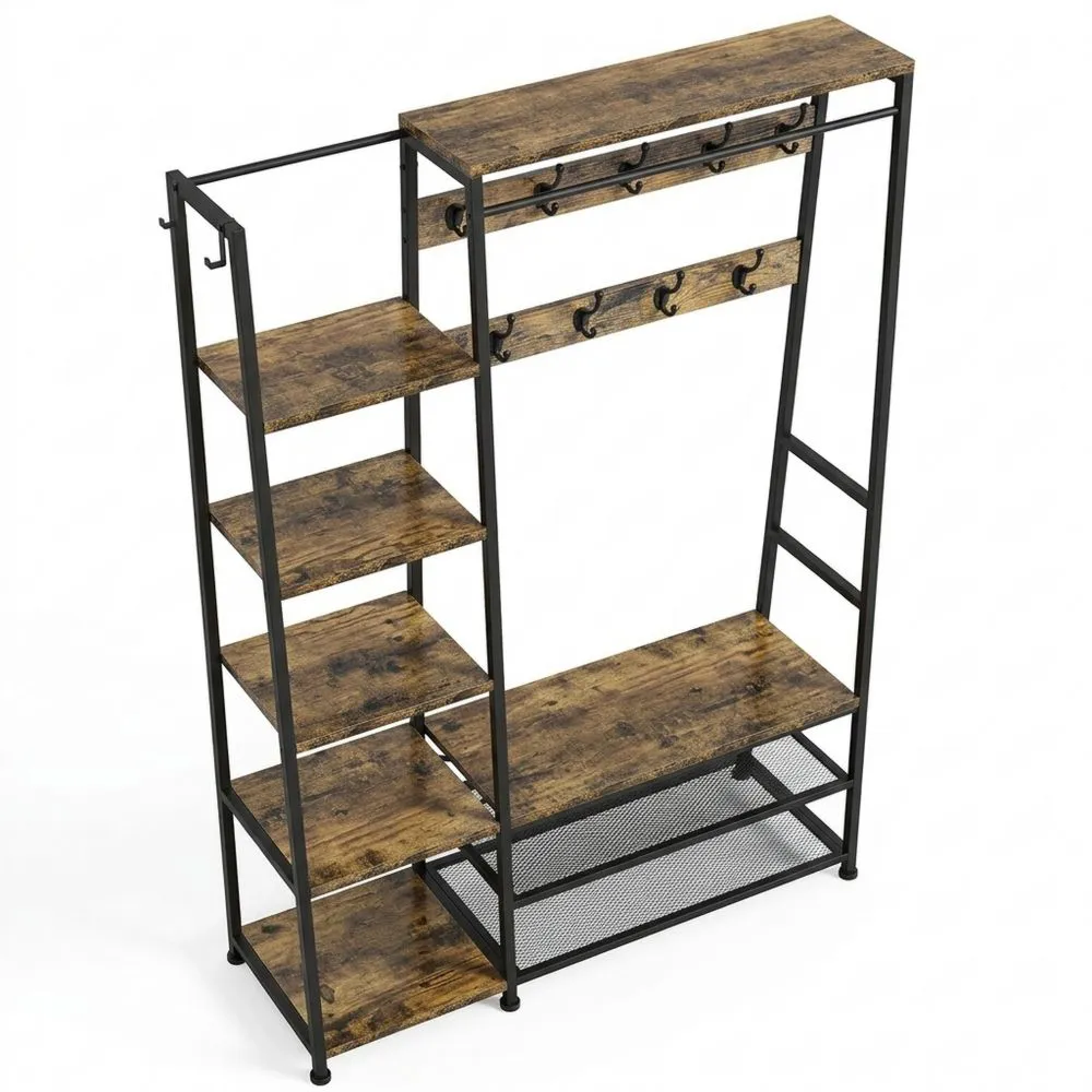 Perchero Independiente con Almacenamiento de Zapatos y 2 Estantes para Entrada-Wohnlichter