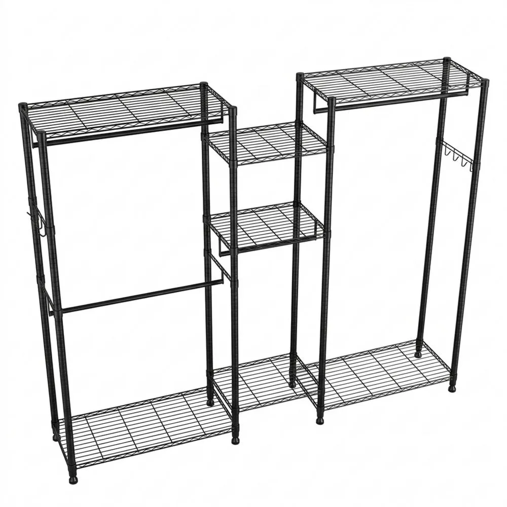 Perchero Ajustable con Gran Capacidad y Múltiples Estantes, Negro-Wohnlichter