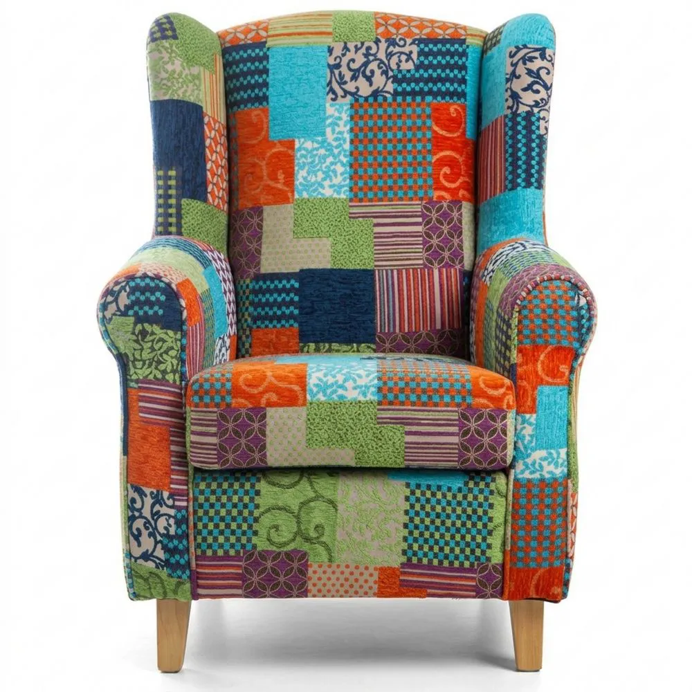 Sillón Reclinable Tapizado en Patchwork Multicolor para Hogar-Wohnlichter
