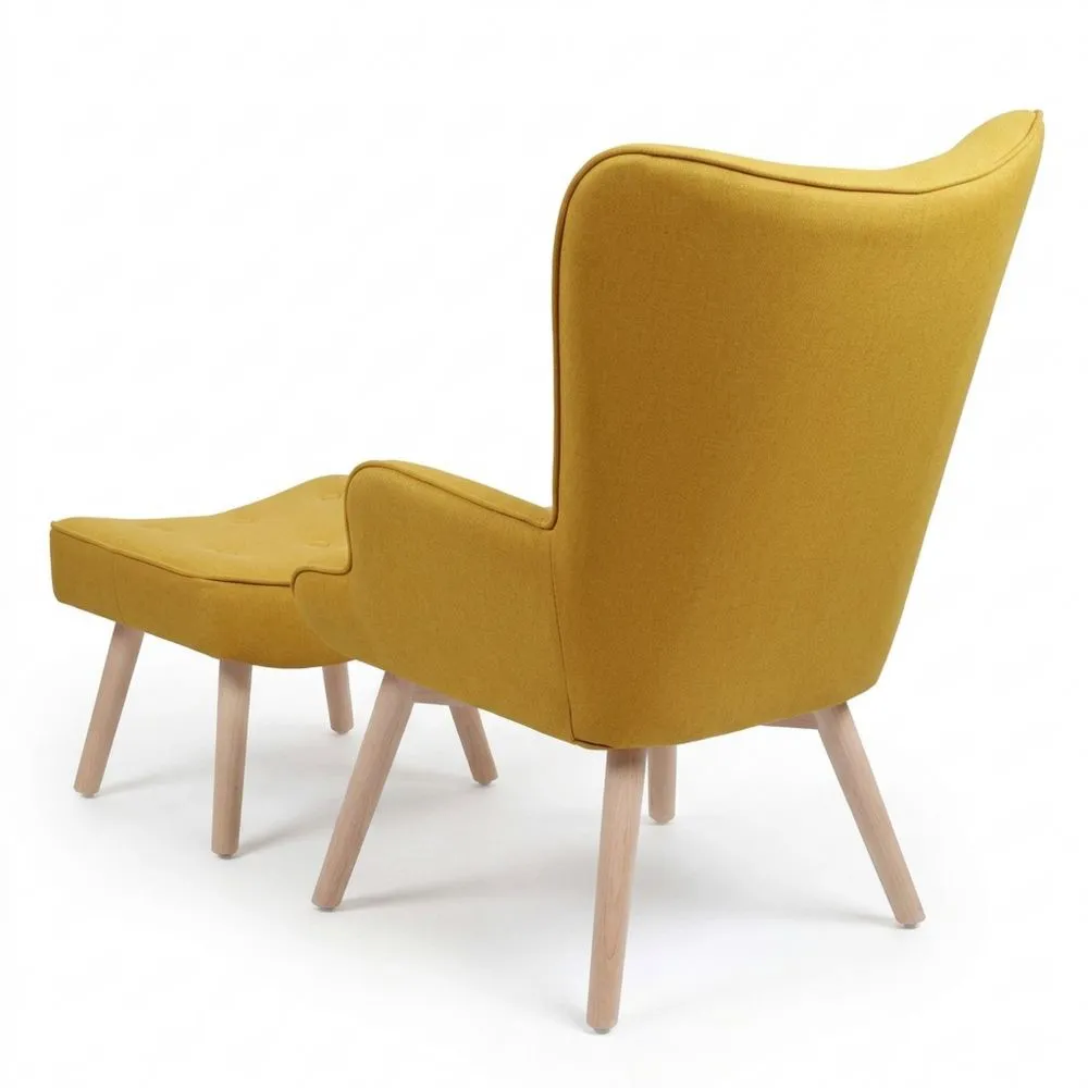 Sillón escandinavo con reposapiés color amarillo-Wohnlichter