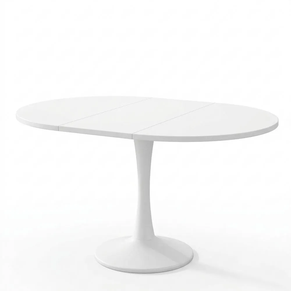Mesa Redonda Extensible para Comedor, 2-6 Personas, Elegante Mesa de Madera Blanca para Cocina, Salón y Comedor-Wohnlichter