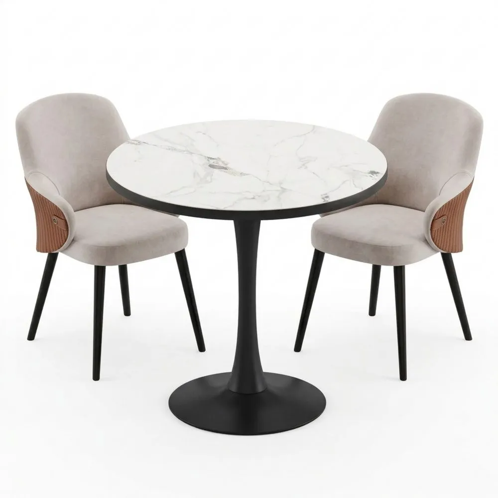 Mesa de comedor redonda de mármol para 3-4 personas, resistente a manchas y arañazos-Wohnlichter