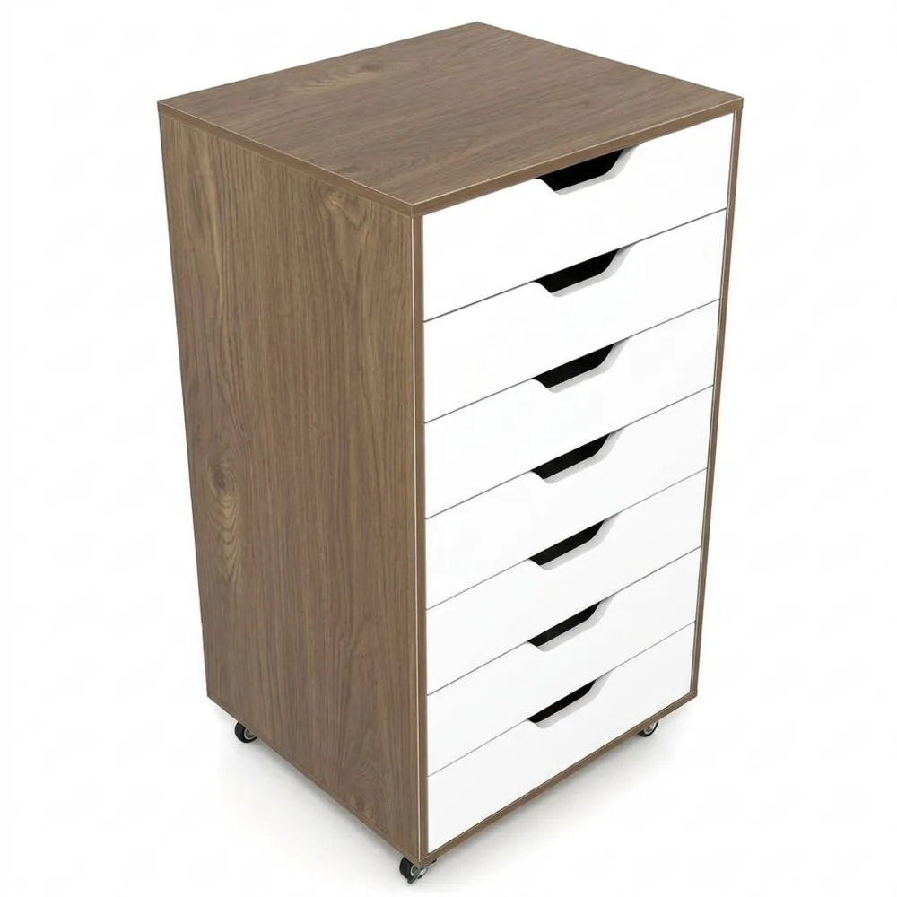Cajonera Móvil de Madera con 7 Cajones y Ruedas para Oficina o Hogar-Doucenestes