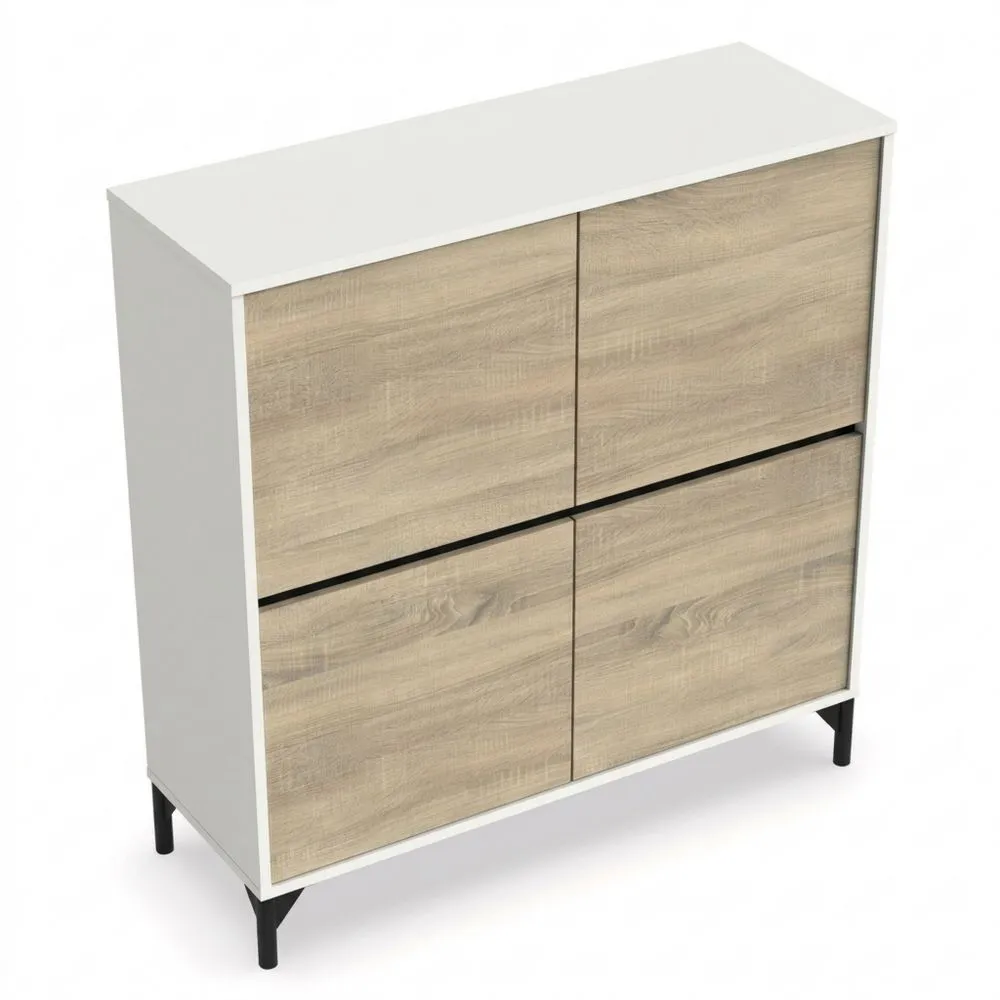 Zapatero de Entrada con Patas, 4 Puertas, Roble Cambrian y Blanco, para 20 Pares de Zapatos, Tamaño Grande, Estilo Moderno e Industrial-Doucenestes