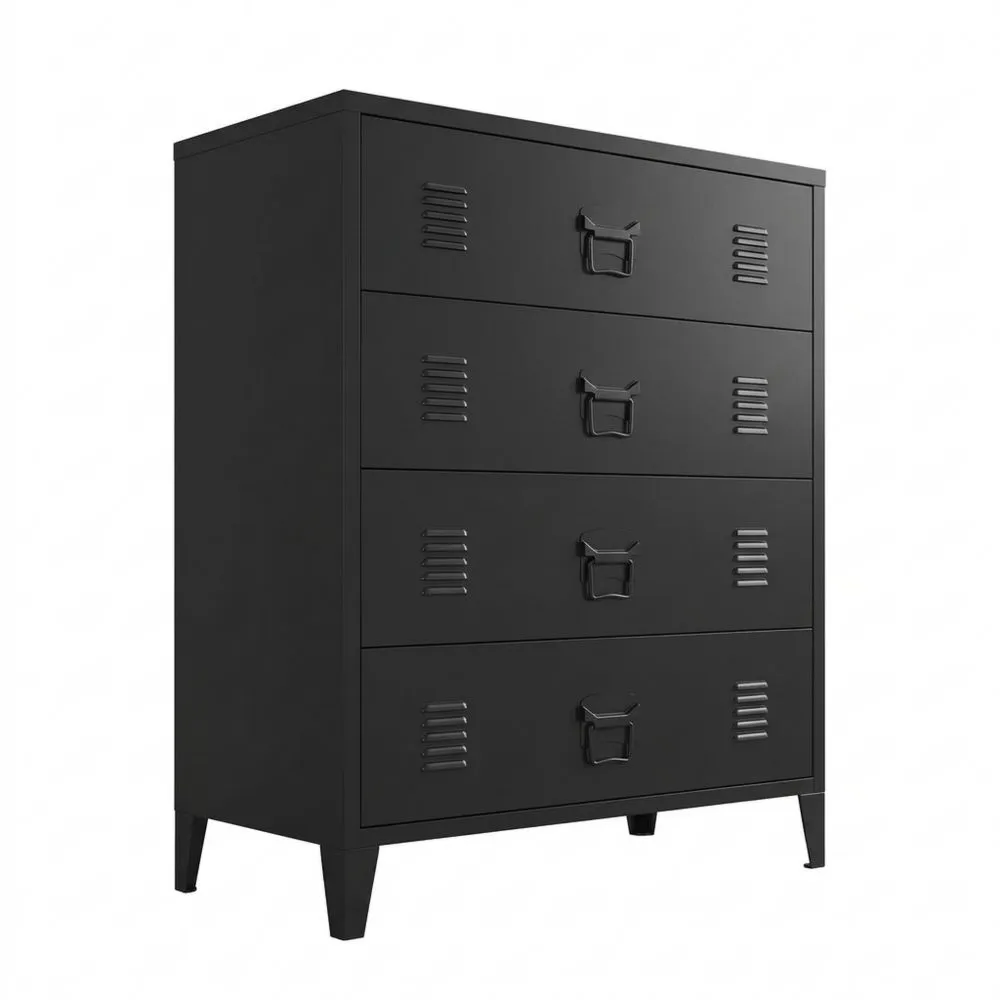 Cajonera de Oficina de Diseño Industrial con 4 Cajones de Acero, Negra-Doucenestes