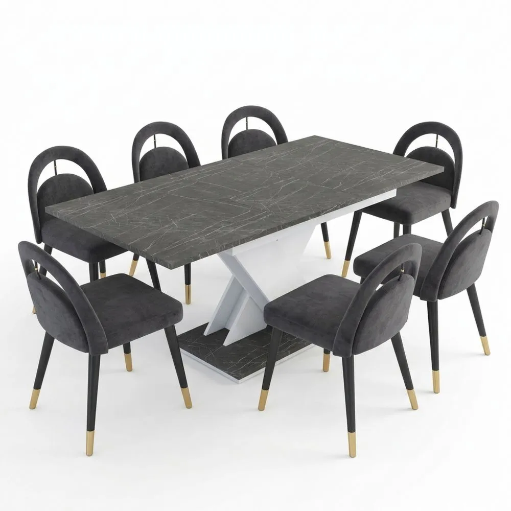 Mesa de Comedor Extensible Moderna de 120-160 cm Efecto Mármol Gris-Doucenestes