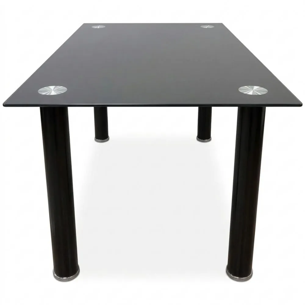 Mesa de Comedor o Cocina de Cristal con Patas Negras, Práctica y Funcional. Dimensiones: 140 cm x 80 cm x 74 cm-Doucenestes
