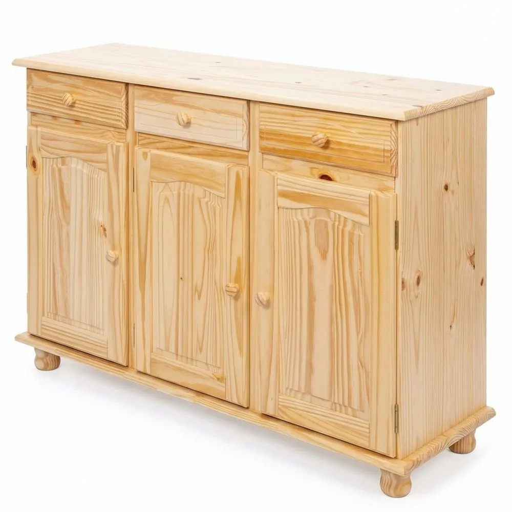 Aparador de Madera Maciza de Pino con 3 Puertas y 3 Cajones-Doucenestes