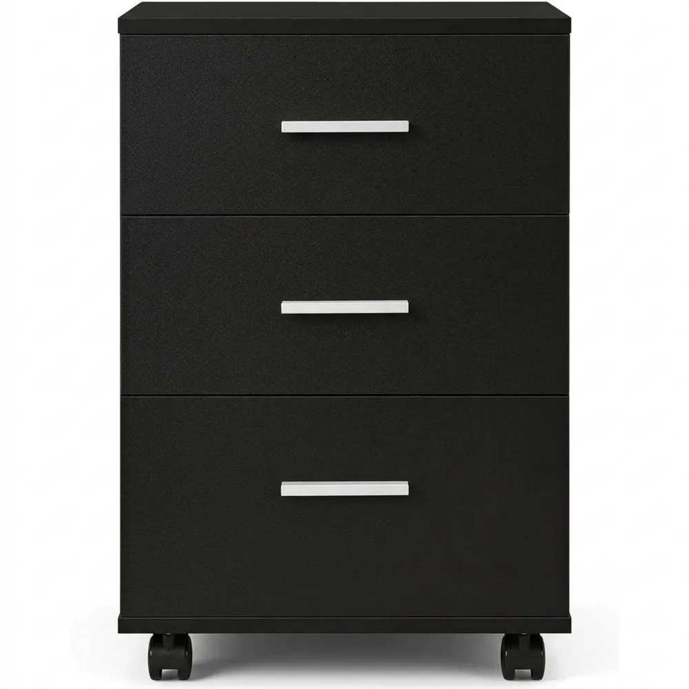 Cajonera de Oficina con Ruedas y Cerradura, 3 Cajones, 40 x 40 x 61.5 cm, Negro-Doucenestes