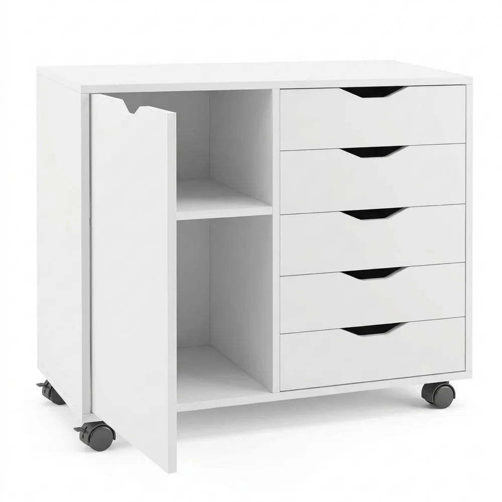 Cajonera de Madera con Ruedas y Puerta Ajustable para Oficina-Doucenestes