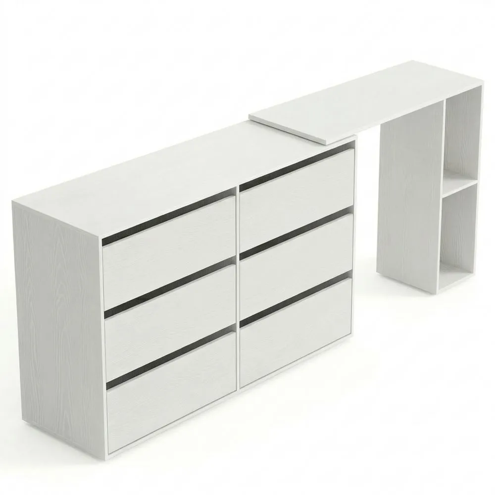 Tocador con Estante para Dormitorio o Estudio, Montaje Rápido sin Herramientas, Blanco Nieve-Doucenestes