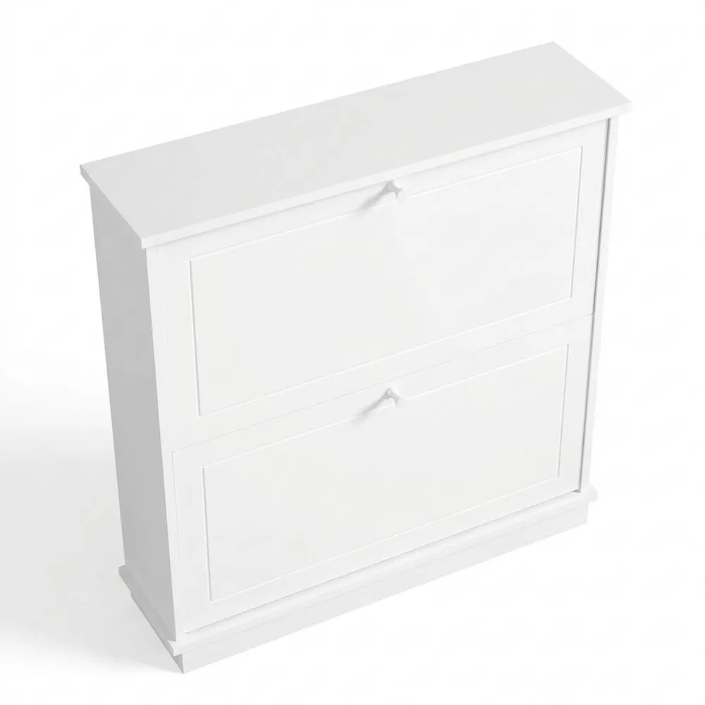 Zapatero Estrecho para Pasillo con 2 Compartimentos, Organizador Ideal para Espacios Reducidos, Blanco 76x18x78 cm-Doucenestes