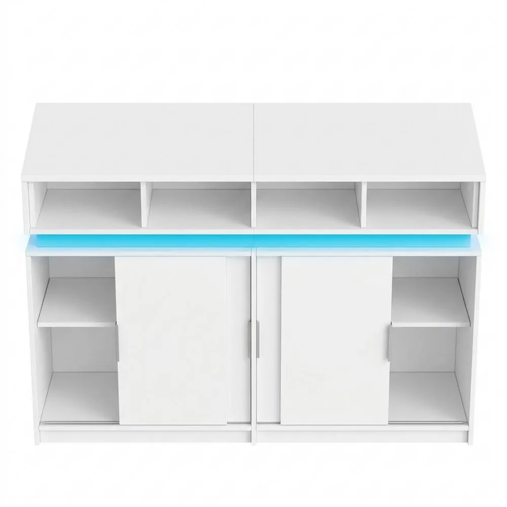Aparador de Cocina con Puertas Correderas y Luces LED, Estilo Moderno, para Cocina o Salón, Blanco-Doucenestes