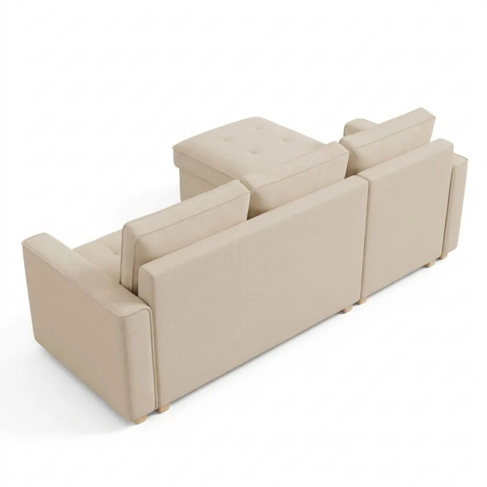 Sofá Cama Chaise Longue Reversible con Arcón y Bolsillos, Beige-Traumblicks