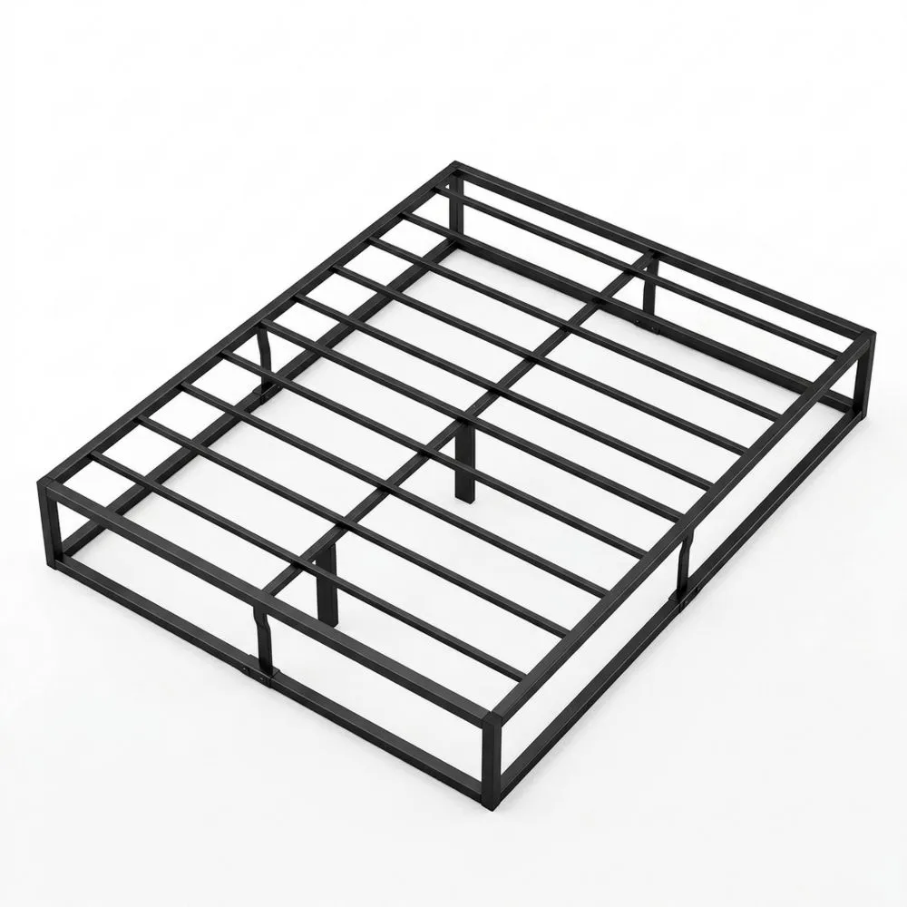 Estructura de cama doble de acero de 135 x 190 cm con lamas de madera y espacio de almacenamiento-Traumblicks