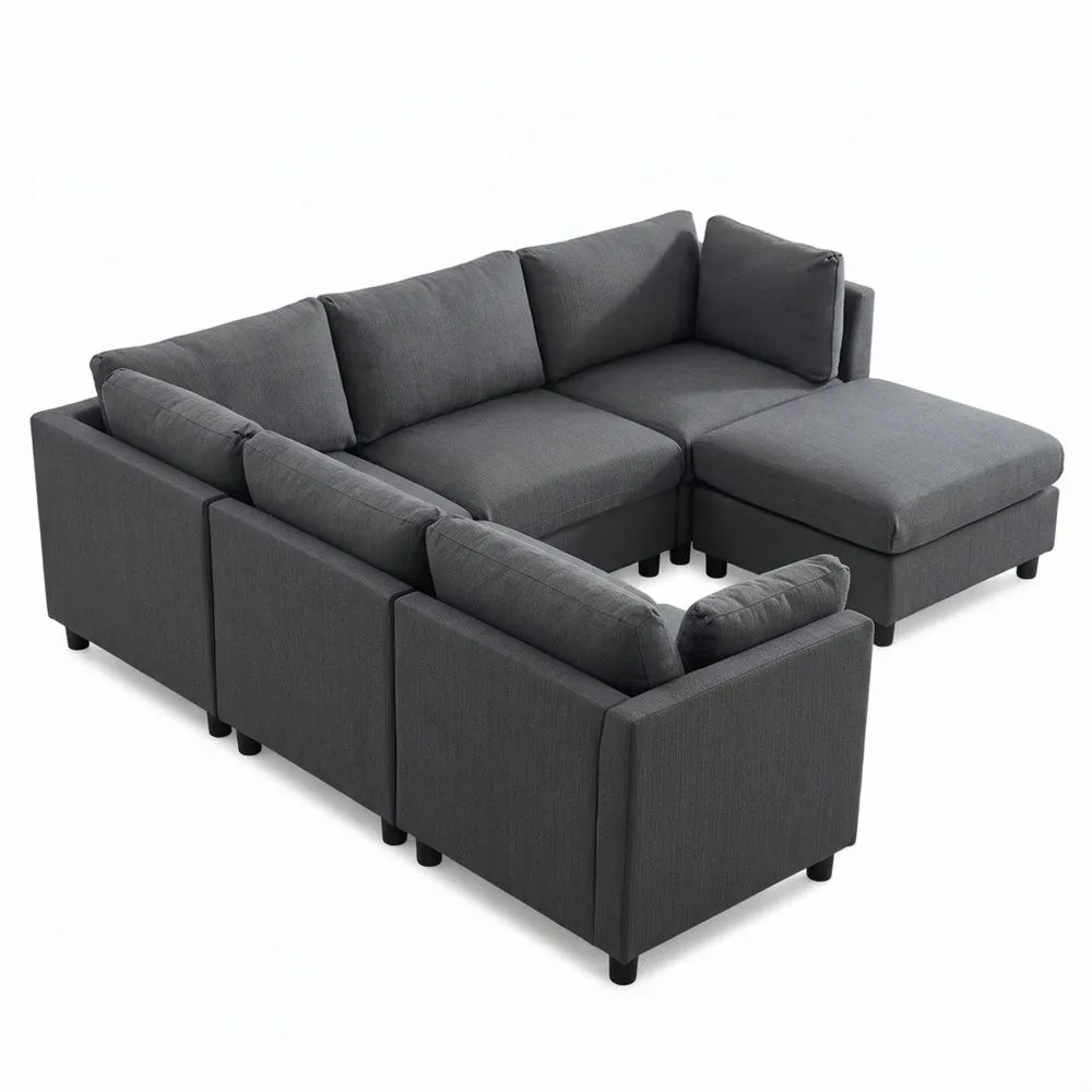 Sofá de Esquina en Forma de L con Reposapiés para Salón, Diseño Moderno y Tapizado, Tres Plazas (Gris)-Traumblicks