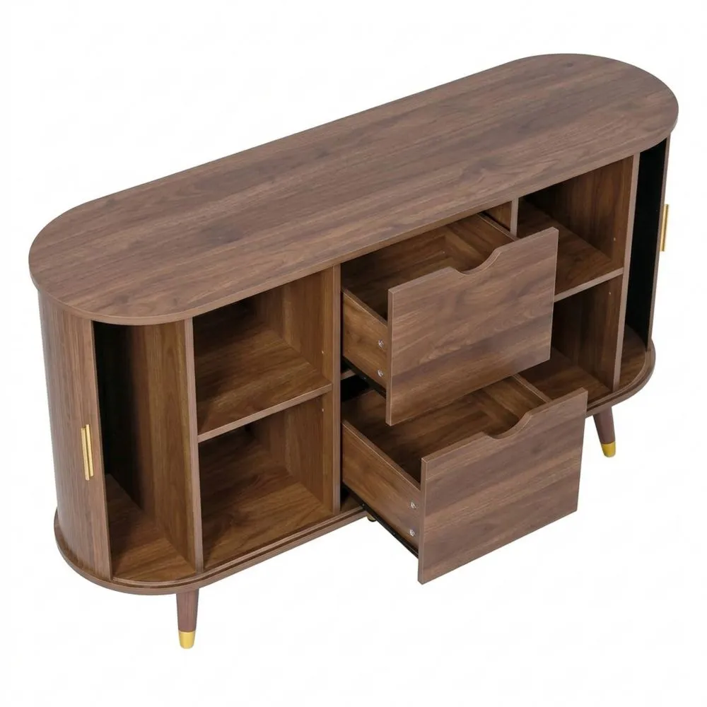 Aparador de puertas correderas y cajones para salón, madera maciza y esquinas redondeadas, 140 x 40 x 79.5 cm-Traumblicks