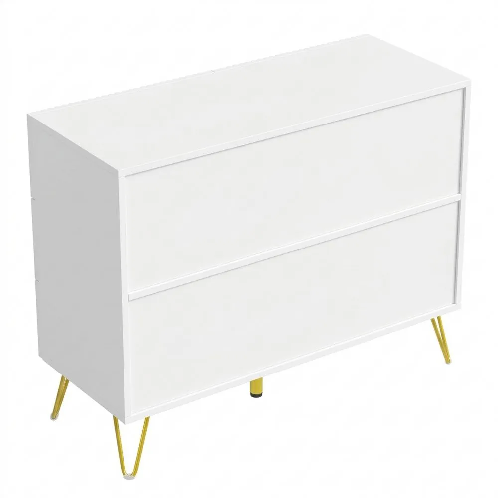 Cómoda blanca con 6 cajones y patas doradas para dormitorio y sala de estar, 100 x 40 x 75 cm-Traumblicks