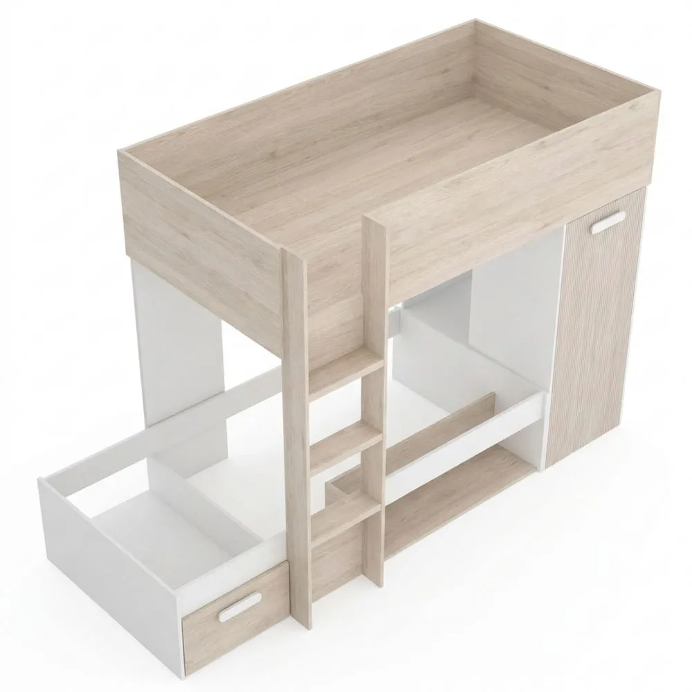 Cama Nido Juvenil Blanca con Cajones y Estantes-Traumblicks