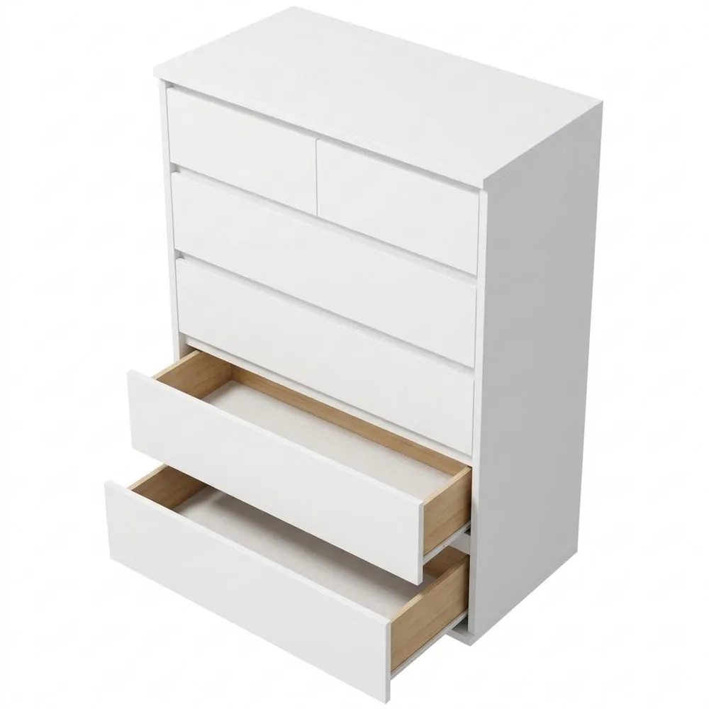 Cómoda con 7 Cajones para Dormitorio, Mueble Alto, Armario de Almacenamiento, Sala de Estar, Pasillo, Madera, Blanco, 60 x 40 x 119 cm-Traumblicks
