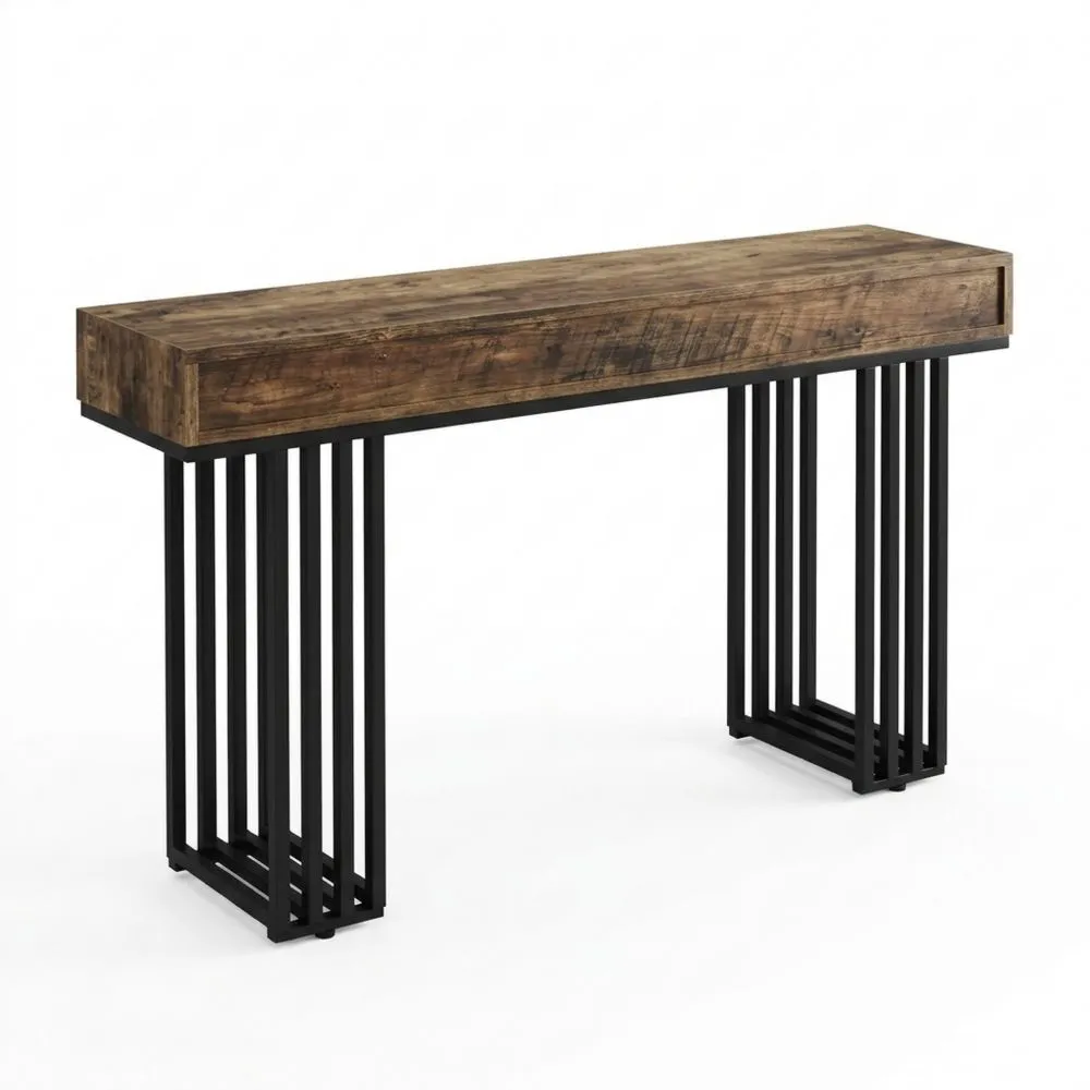 Mesa de Consola de Madera con Estilo Industrial, para Salón, Entrada o Pasillo (140 cm, Marrón)-Traumblicks