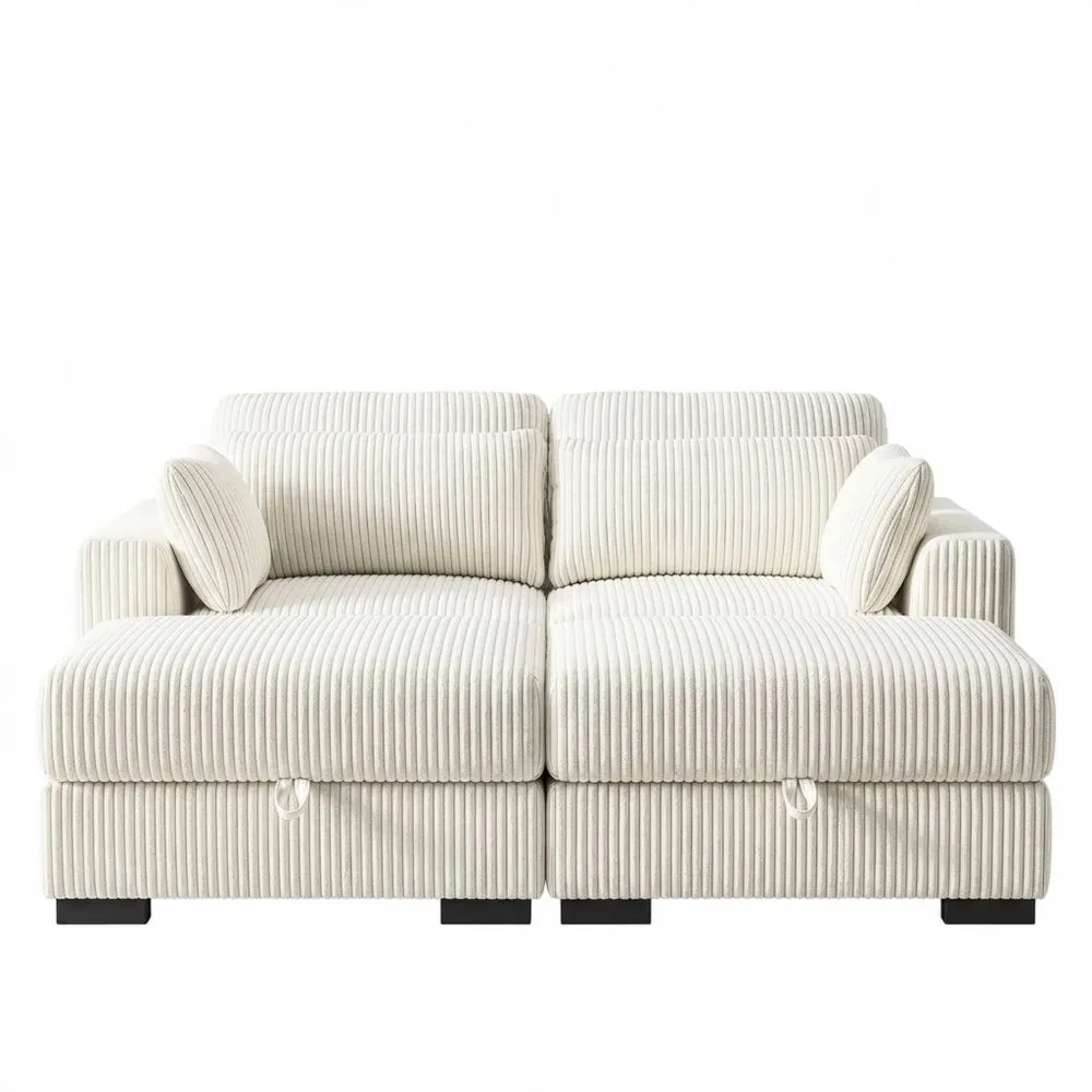 Sofá rinconero de pana con función de cama, sofá cama en forma de L para sala de estar-Traumblicks