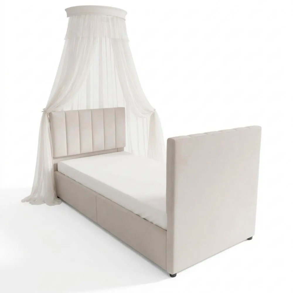 Cama Individual Tapizada 90x200 cm con Almacenamiento Hidráulico, Espacio de Almacenaje Juvenil, Cabecero con Somier, Tela de Lino, Sin Colchón, Beige-Traumblicks