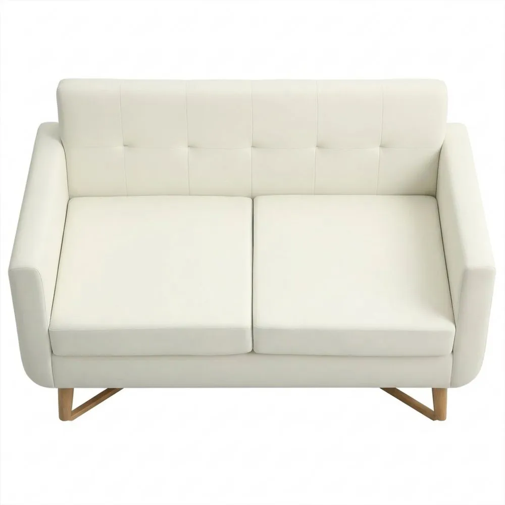 Sofá de 2 Plazas Moderno con Reposabrazos y Patas de Madera para Sala de Estar, Crema-Traumblicks