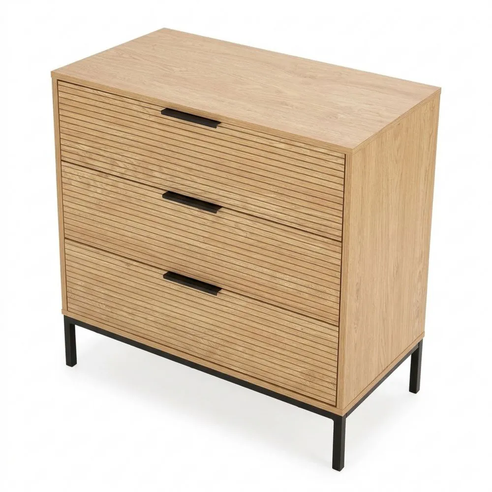 Mesita de Noche de Madera con 3 Cajones 80x40x80 cm-Traumblicks