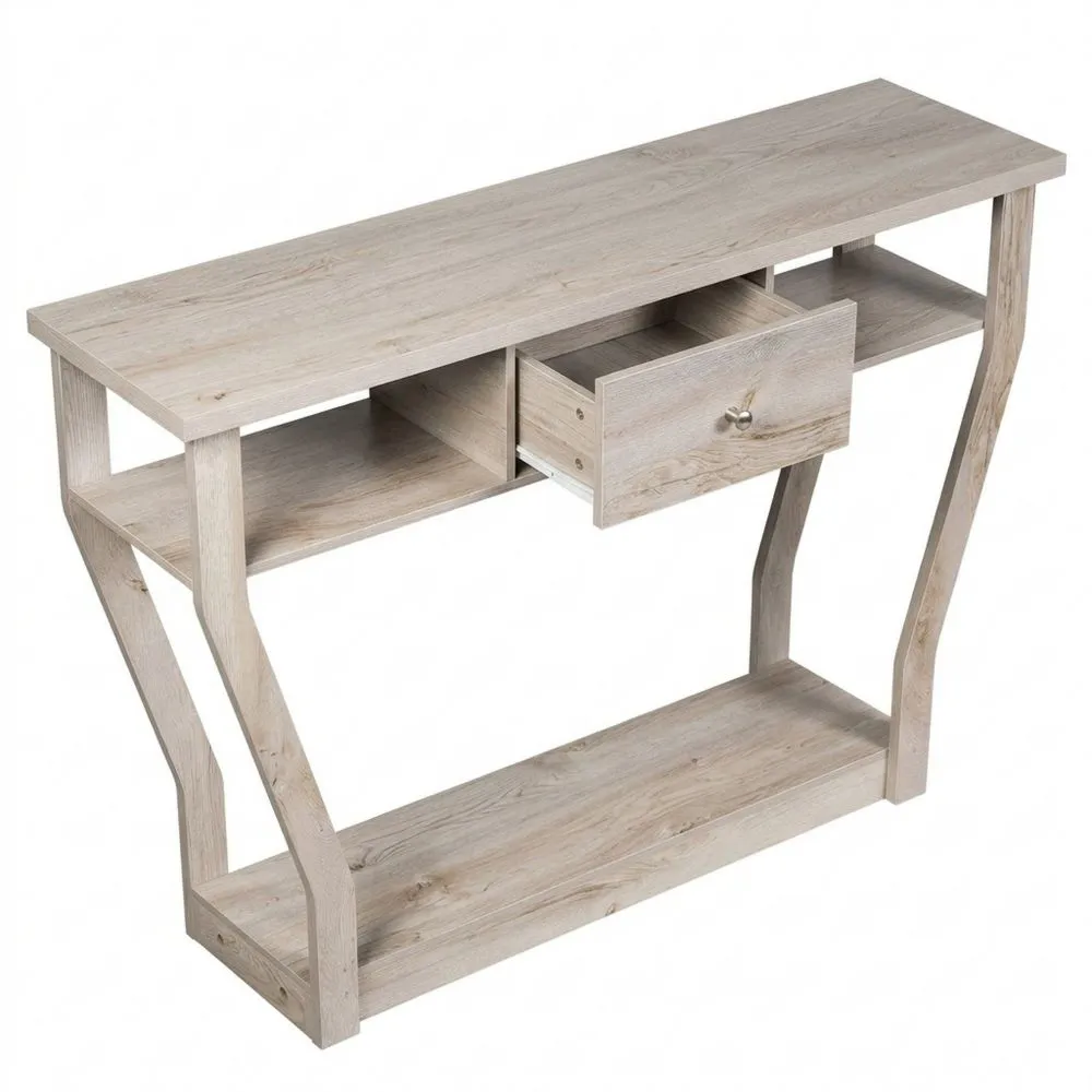 Mesa Consola Estrecha de Madera con Cajón y Estantes Laterales-Traumblicks