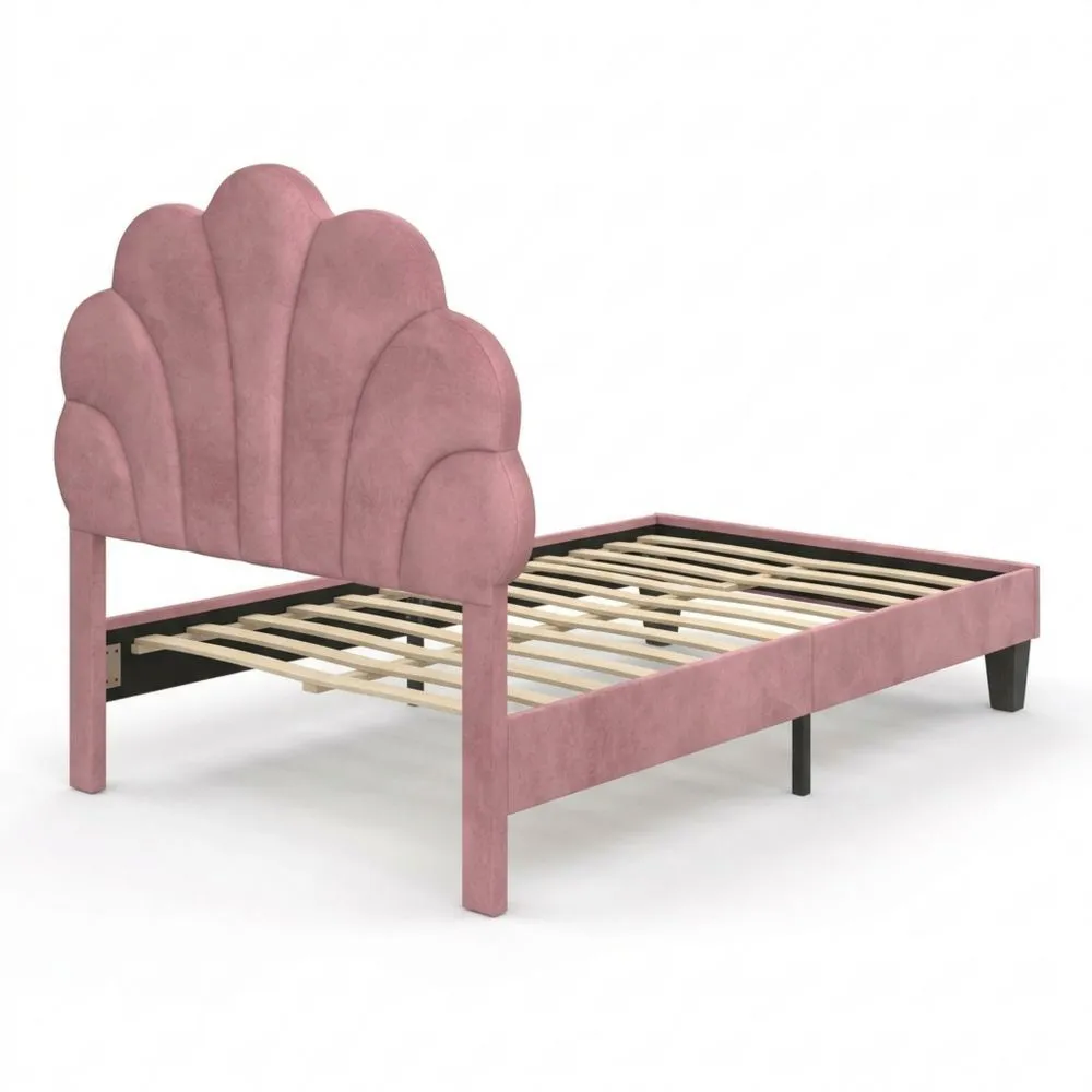Cama Individual con Base de Terciopelo en Rosa 90 x 190 cm-Traumblicks