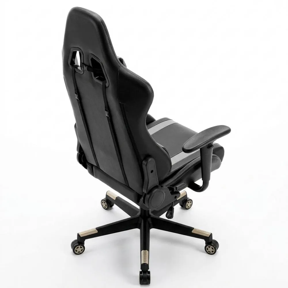 Silla ergonómica de oficina con reposacabeza y cojín lumbar, gris-Traumblicks