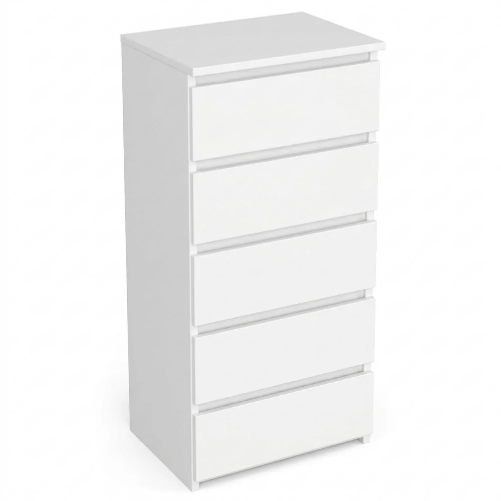 Cajonera Alta con 5 Cajones en Color Blanco, Mueble Moderno para Salón, Comedor, Dormitorio, Entrada, Baño o Habitación Infantil-Traumblicks