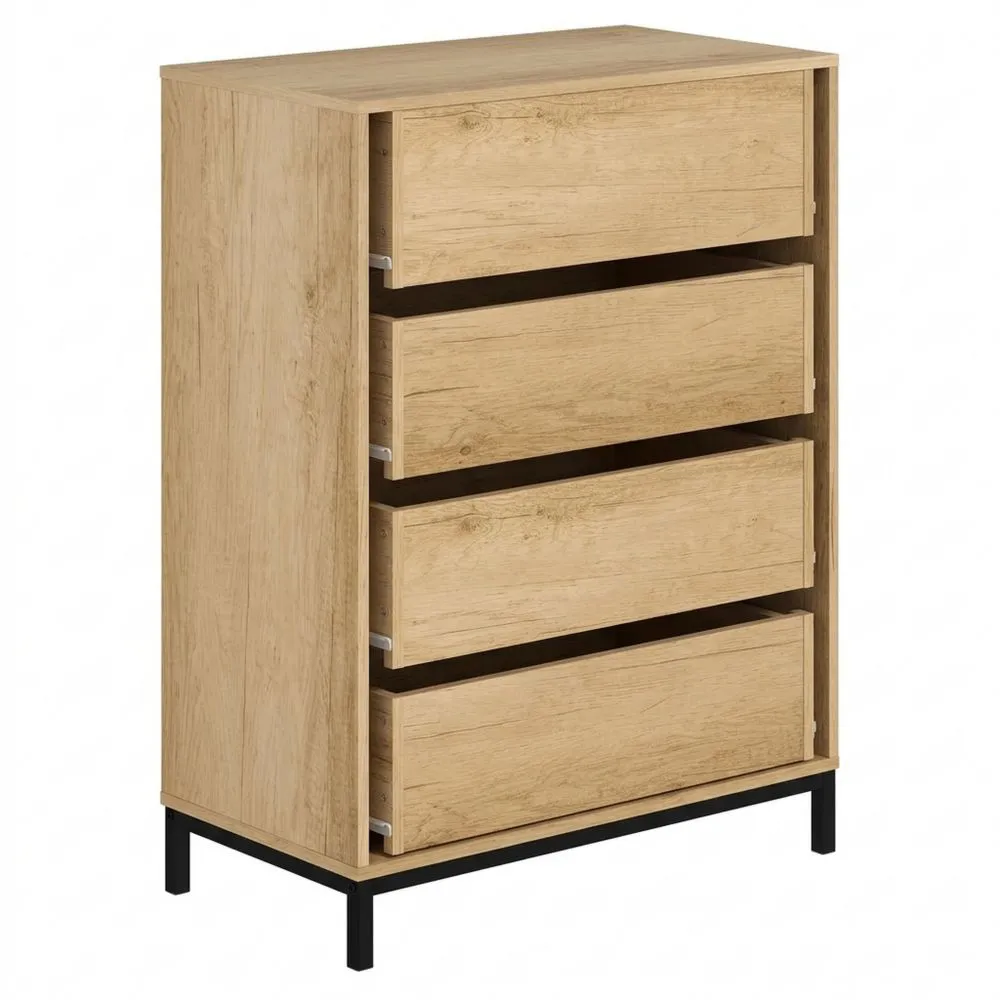 Cómoda Alta de 4 Cajones con Tiradores Metálicos para Dormitorio y Sala-Traumblicks
