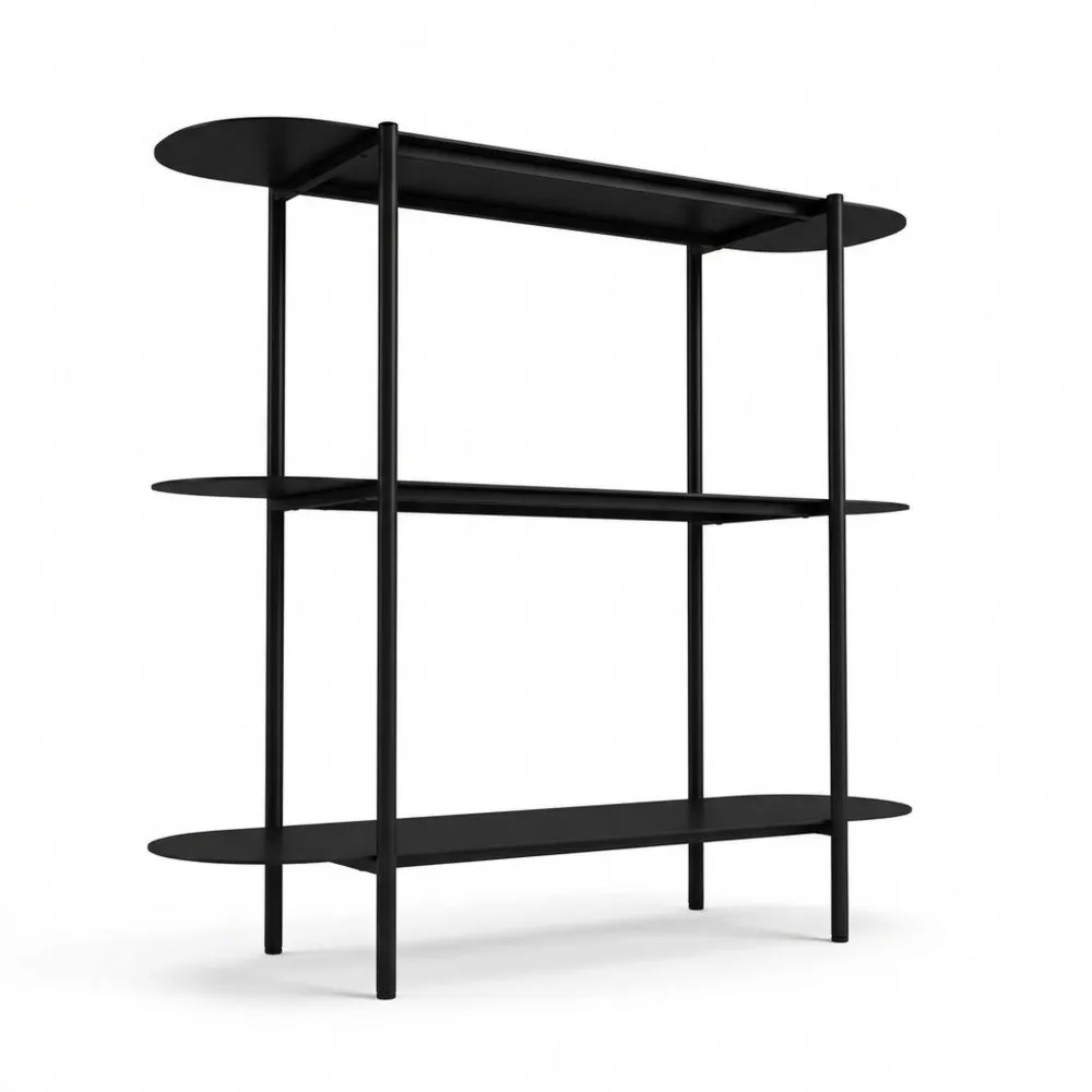 Mesa Consola con Estantes para Sala u Oficina, Negro Mate-Traumblicks